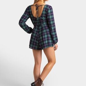 NWT francescas green plaid long sleeve romper S